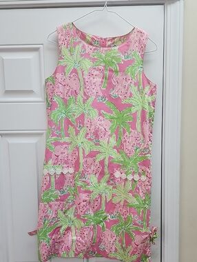 Lilly Pulitzer Pink & Green Palm Print Sleeveless Shift Dress